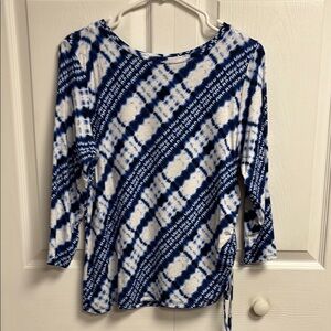 Ruby Rd. Blue and White 3/4 Sleeve Blouse